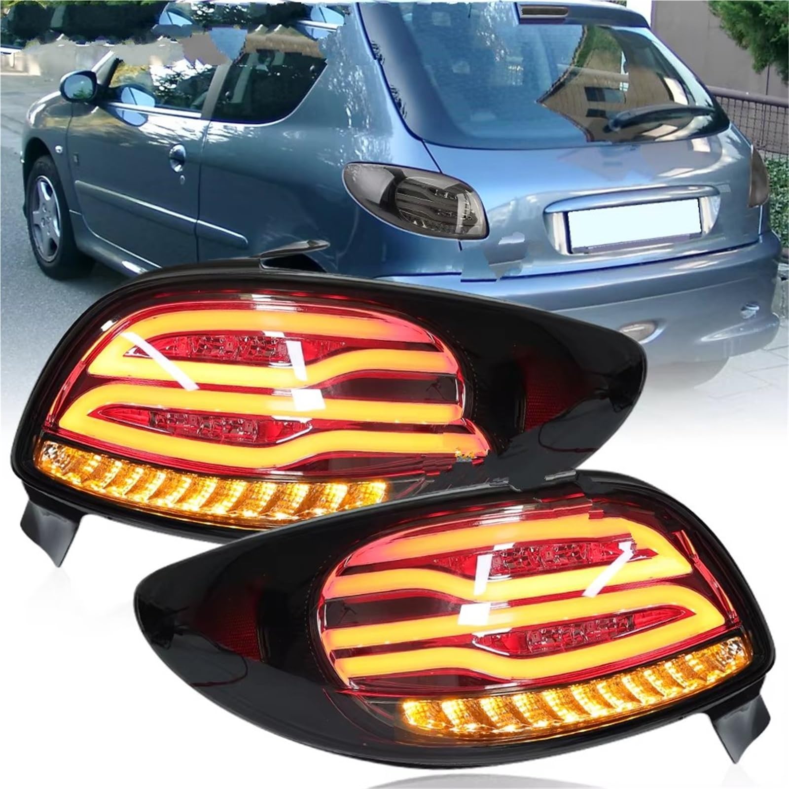Montaje De Luces Traseras para Peugeot 206 206CC 2004-2008 Luces Traseras con Intermitentes Dinámicos Luces Traseras LED Ahumadas Trasero Pilotos
