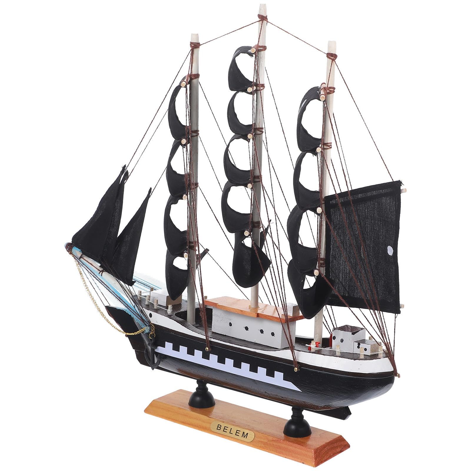 WOONEKY Modello di Barca a Vela Pirata in Legno Nero 33cm per Decorazioni Nautiche Uniche per Vacanze Estive e Arredamento Casa
