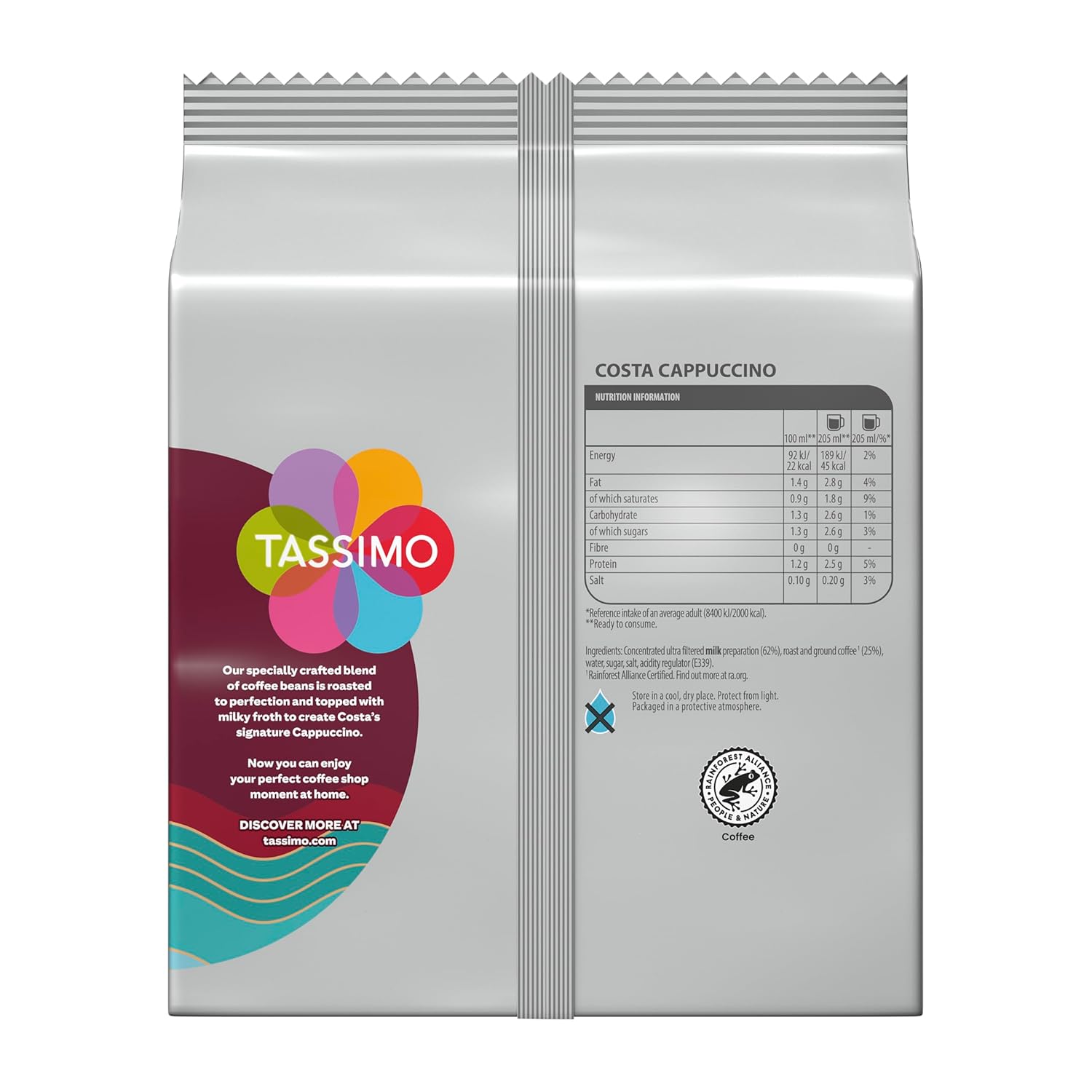 TASSIMO Costa Cappuccino 16 discs, 8 servings (Pack of 5, Total 80 discs, 40 servings)