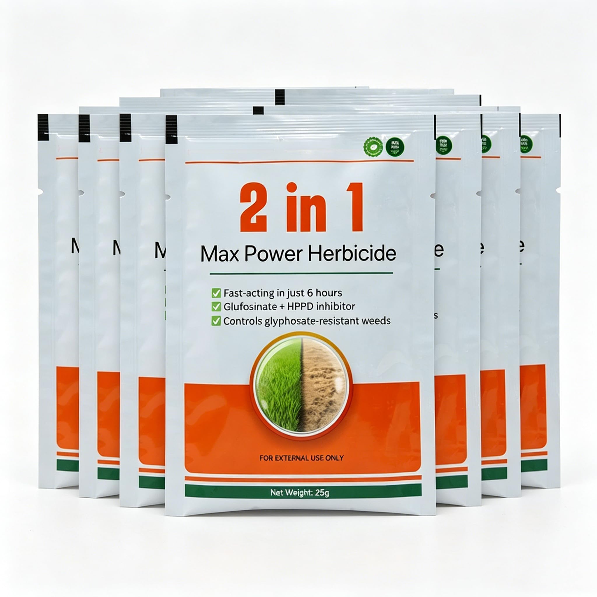 Herbicida Total Ecológico Origen Natural 32 m², Elimina Malas Hierbas y Musgos, Resultados 2 Horas, Diluir 15L Agua, Súper Concentrado, 25G (7 PCS)