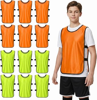 12 Pack Pinnies Team Practice Vests with Resistance Bands, Lightweight Mesh Scrimmage Training Bibs for Coaches