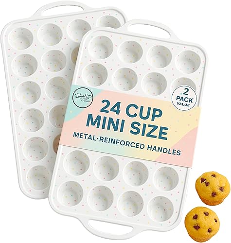 Miniatura 17 de Paquete de 1 mini molde de silicona para magdalenas, 24 tazas, antiadherentes de silicona para hornear con asas reforzadas con metal, bandeja para