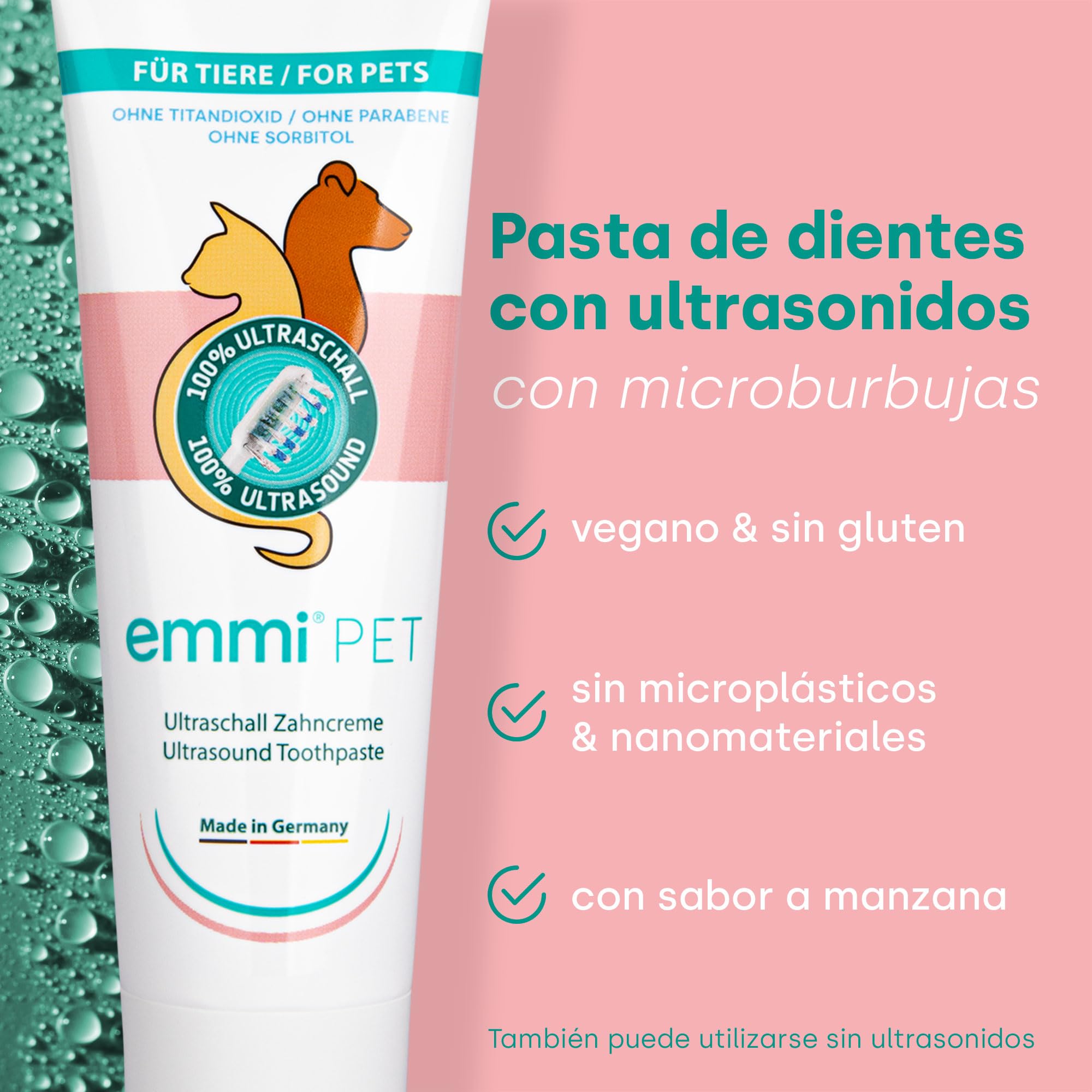 emmi-pet 2.0 Set de Cuidado Dental Inicial para Perros y Gatos - Silencioso y sin Frotar I Cepillo Ultrasónico para Perros y Gatos + Accesorios I Combate el Sarro, el Mal Aliento y la Gingivitis