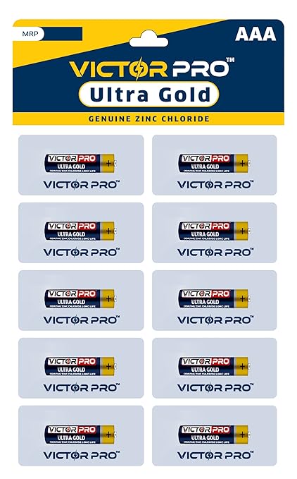 VictorPro AAA Ultra Gold Battery 10pcs- Long Lasting Power for Everyday Devices - Ideal for Tv remotes, Flashlight,Toys & More