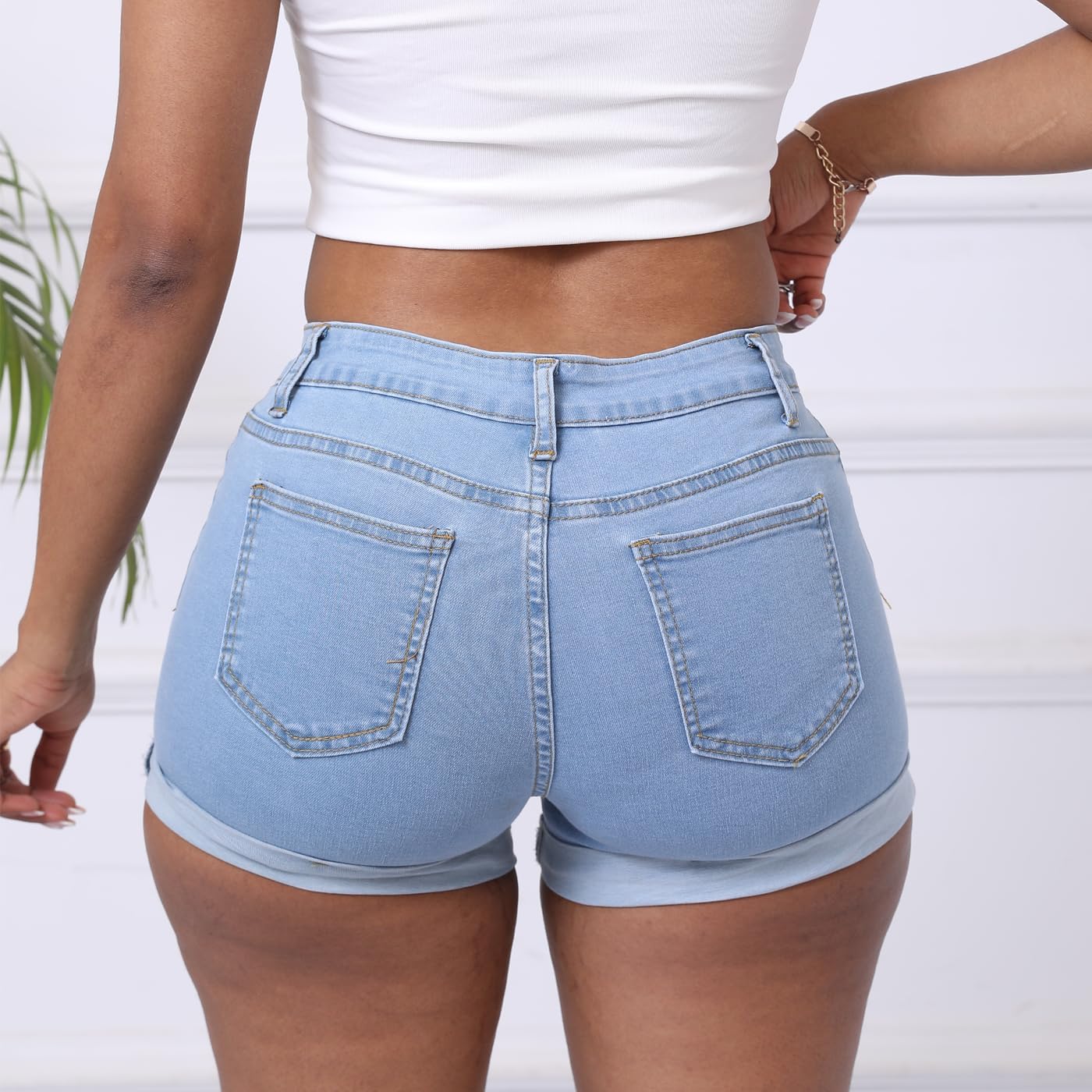 Weigou Women Jean Short Ripped Hot Shorts Comfy Stretchy Women Fringed Denim Shorts - Image 5