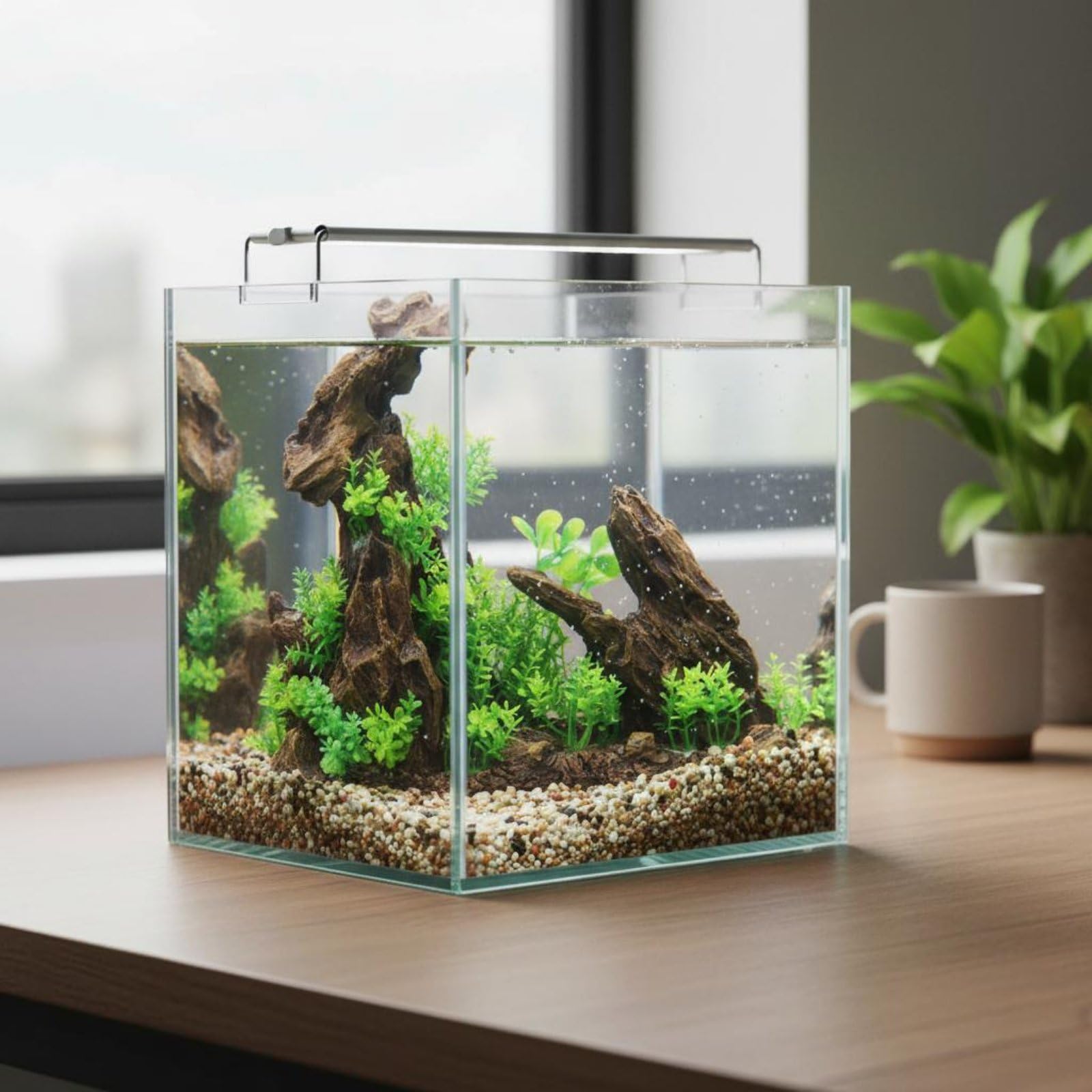 Aquarium Mountain Ornament Aspetto Naturale Aquatic Landscape Rock Decoration Resin Ornamento Acquatico per Acquariofili, Ponte A Tre Fori Grande