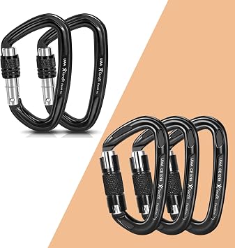 Favofit Locking Climbing Carabiner Heavy Duty UIAA Certified 42kn 9441 lbs and 25kn 5620 lbs Safety Caribeaner Clips - Large Rock Mountain Caribiniers for Rescue Firefighter