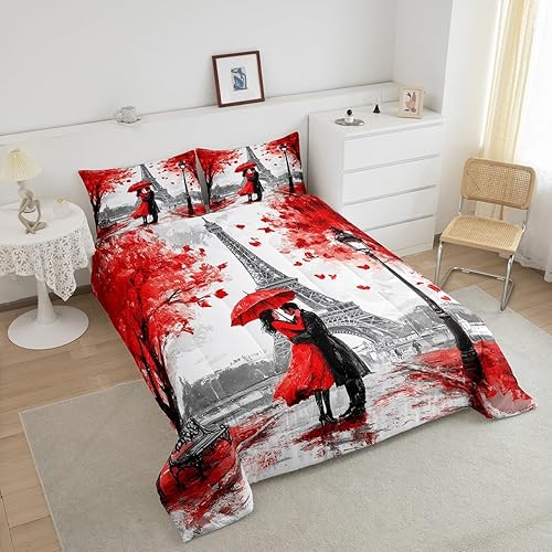 Miniatura 4 de Castle Fairy Juego de edredón de la Torre Eiffel, tamaño King, juego de ropa de cama de estilo francés emblemático de París para niñas y