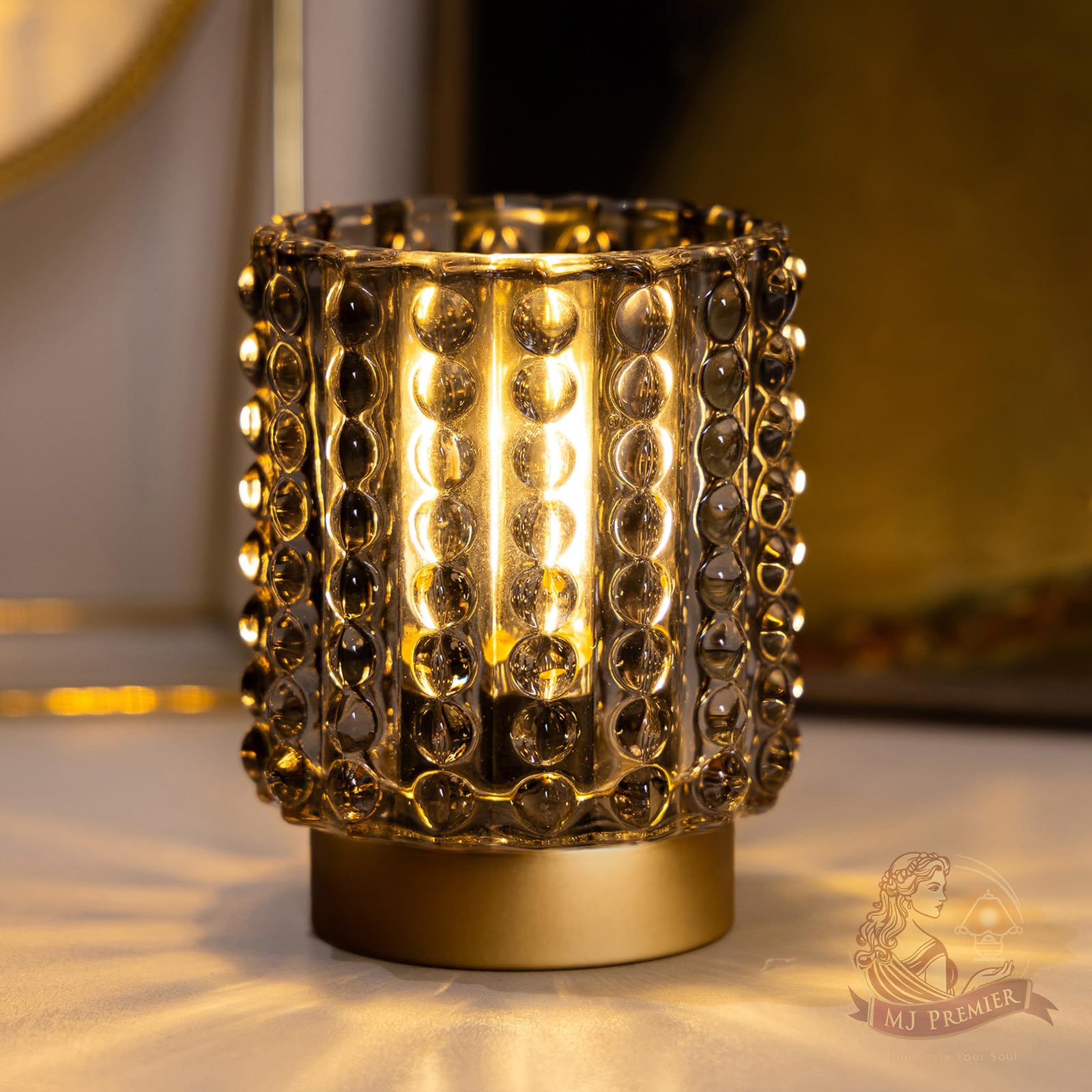 Battery Operated Lamp with Timer, Mini Crystal Table Lamps for Home Decor, Small Cordless Lamp for Areas No Outlets, Glass Battery Powered Lamps for