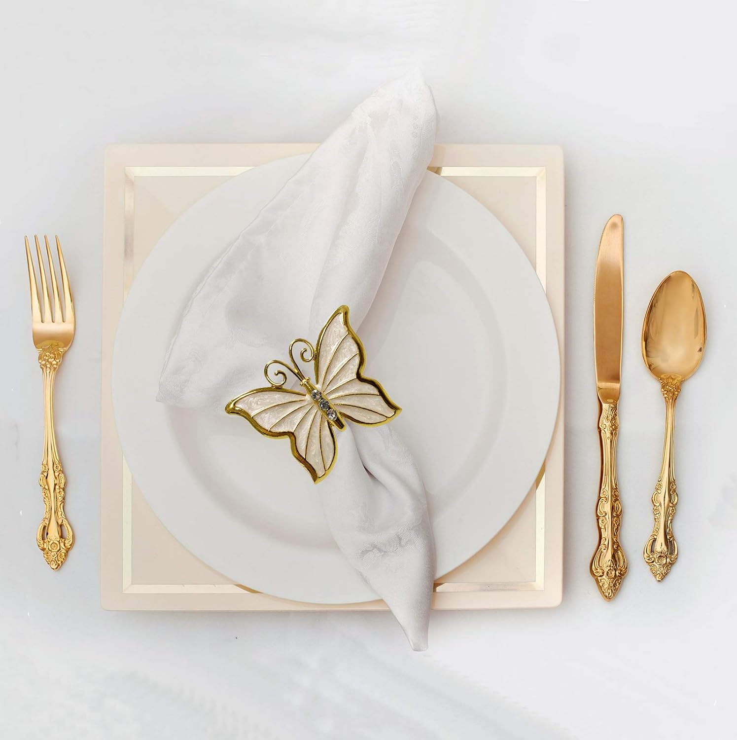 Flash Sale Buy 1 get 1 Fanutopie Napkin-Rings Holder Set-of-6 Metal for Valentine's Thanksgiving Day Christmas Family Wedding Party Butterfly-Shape Dinner Dining Table Gold