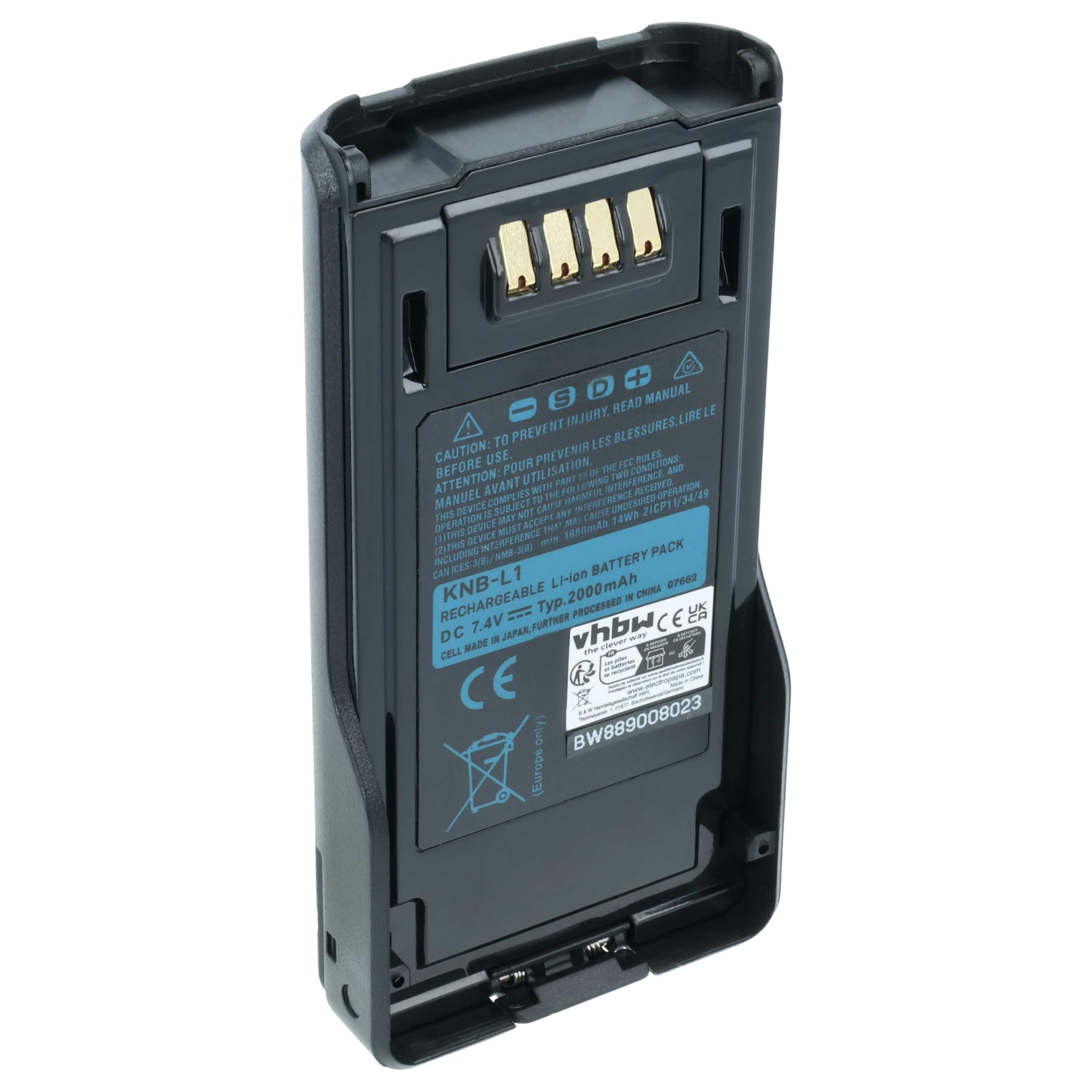 vhbw Akumulator kompatybilny z Kenwood VP6430, VP8000 krótkofalówka, Walkie Talkie (2000 mAh, 7,4 V, litowo-jonowa)