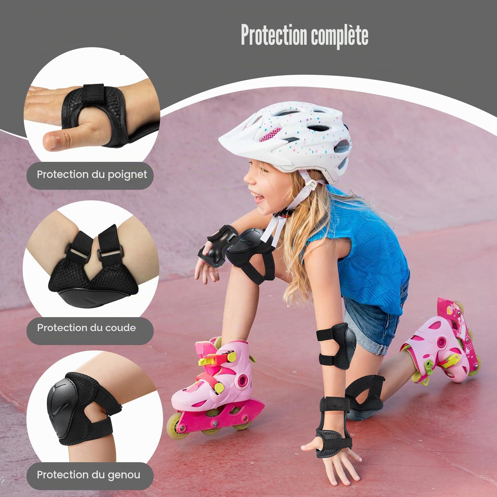 CKE Genouillères pour Enfants Genouillères et coudières Ensemble d'équipement de Protection pour genouillères pour Enfants Filles Garçons avec protège-Poignets 3 en 1 pour Le Patinage Cyclisme