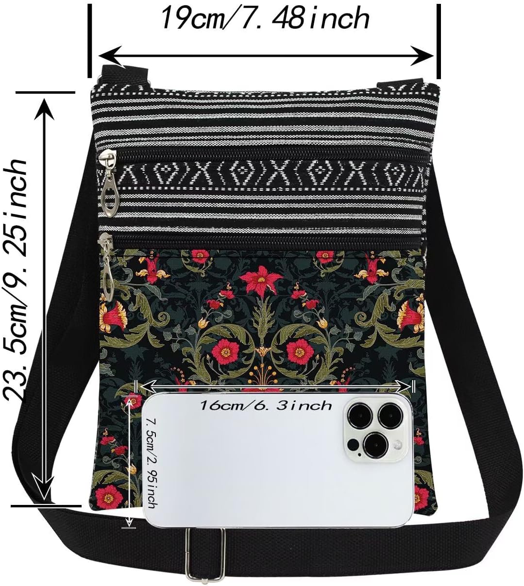 Bohemian-Style Floral Print Crossbody Bag Stylish Travel Women Messenger Bag Birthday Gift for Sister Teen Adjustable Shoulder Strap Crossbody Purse - Image 4