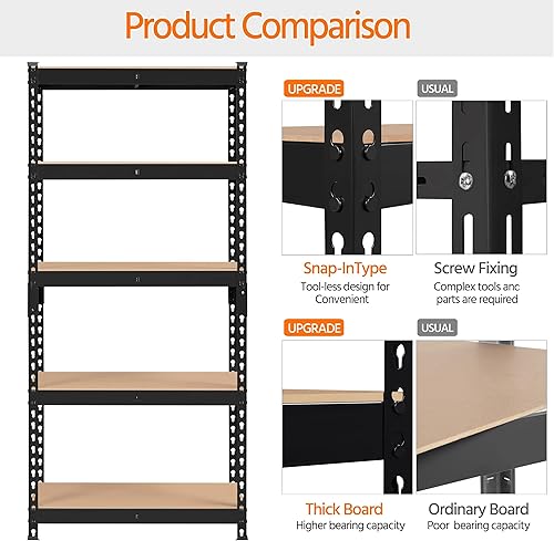Vista 61 de Topeakmart 4 estantes utilitarios de 5 niveles, estantes de almacenamiento de metal, estantería de garaje, estantes de almacenamiento ajustables