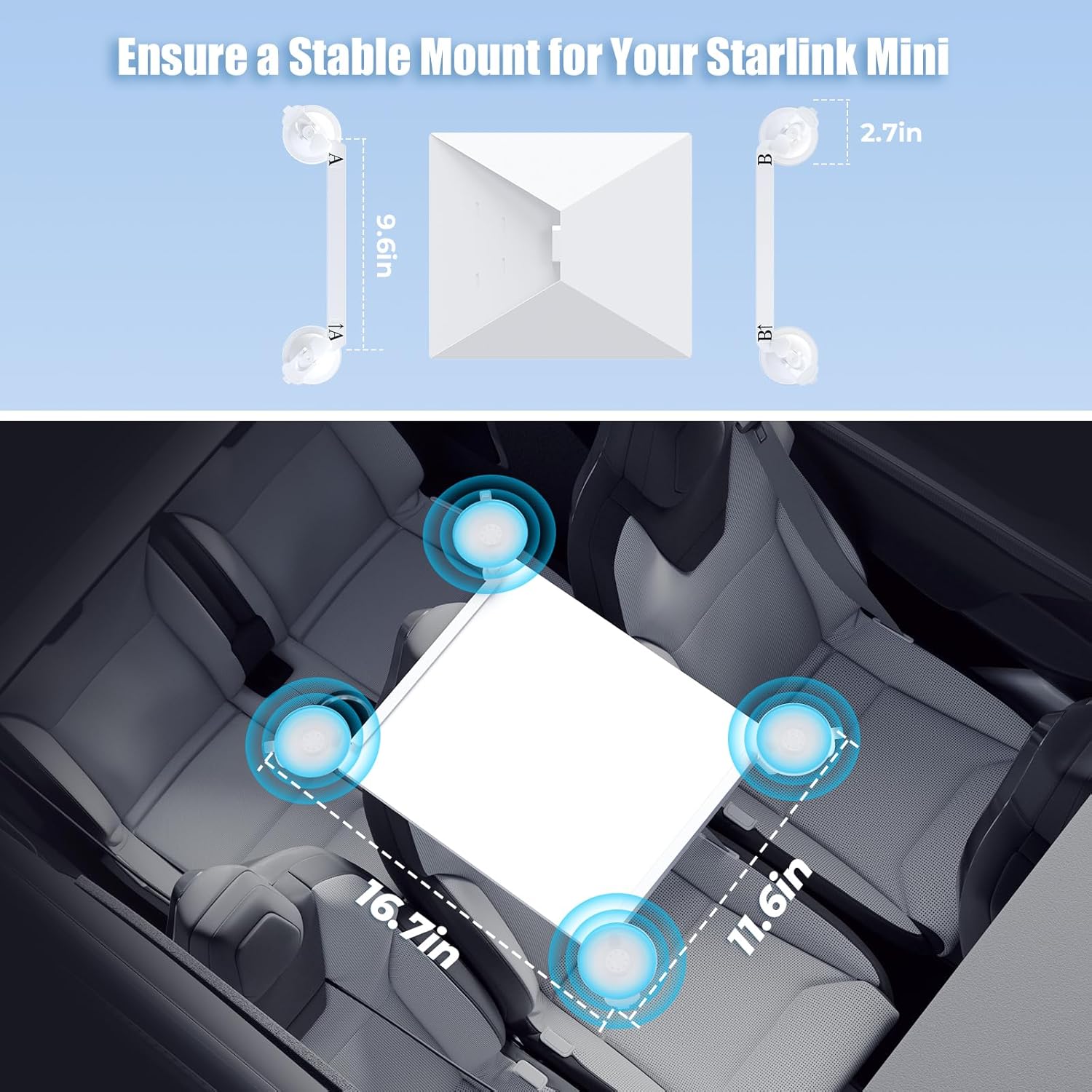 Starlink Mini Car Mount, Starlink Mini Accessories for Car Windows & Sunroofs, Secure Mounting Kit with 2 Spare Cups & Anti-Slip Pad,All-Weather Stability for RVs, Trucks & Boats(White)