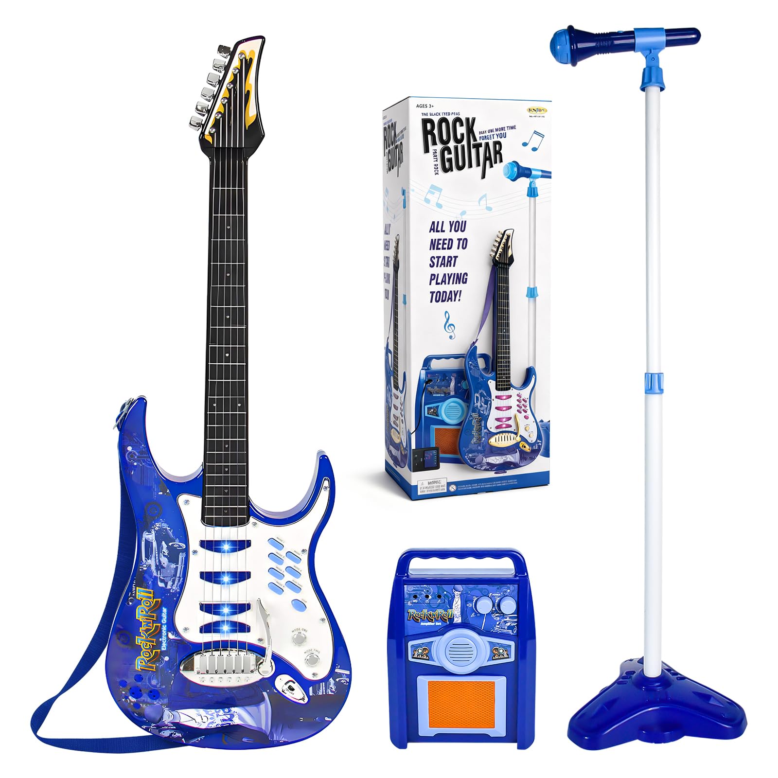 iMeshbean Electric Guitar Kit Toy Play Set with Microphone, Kids Karaoke Microphone Guitar Musical Set- Educative Beginner Musical Instrument Set for