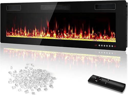 Miniatura 12 de Chimenea eléctrica de 60 pulgadas, marco de aluminio ultra estrecho y pantalla ancha, insertos de chimenea eléctrica/montado en la pared con