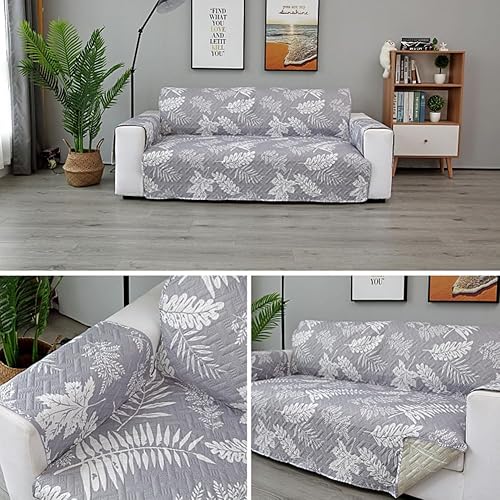 Miniatura 4 de vctops Funda de sofá acolchada y antideslizante con estampado de hojas, con correas elásticas, funda lavable para sofá biplaza, protector de muebles