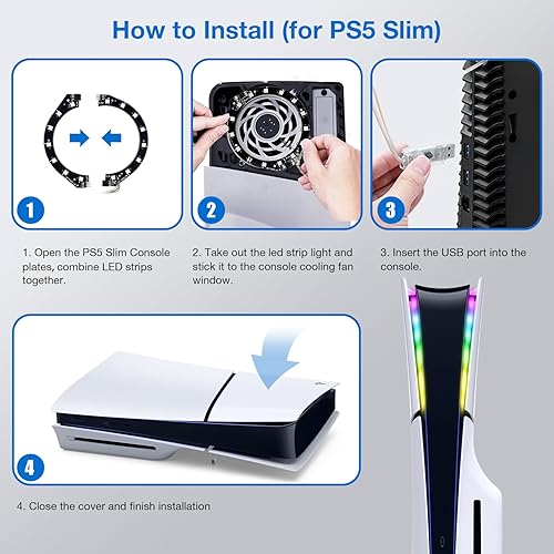 Miniatura 7 de JUSPRO PS5 LED Light Strip, RGB Ring LED Lights Kit Accessories Compatible with PS5 Slim Console Digital Edition & Regular Edition