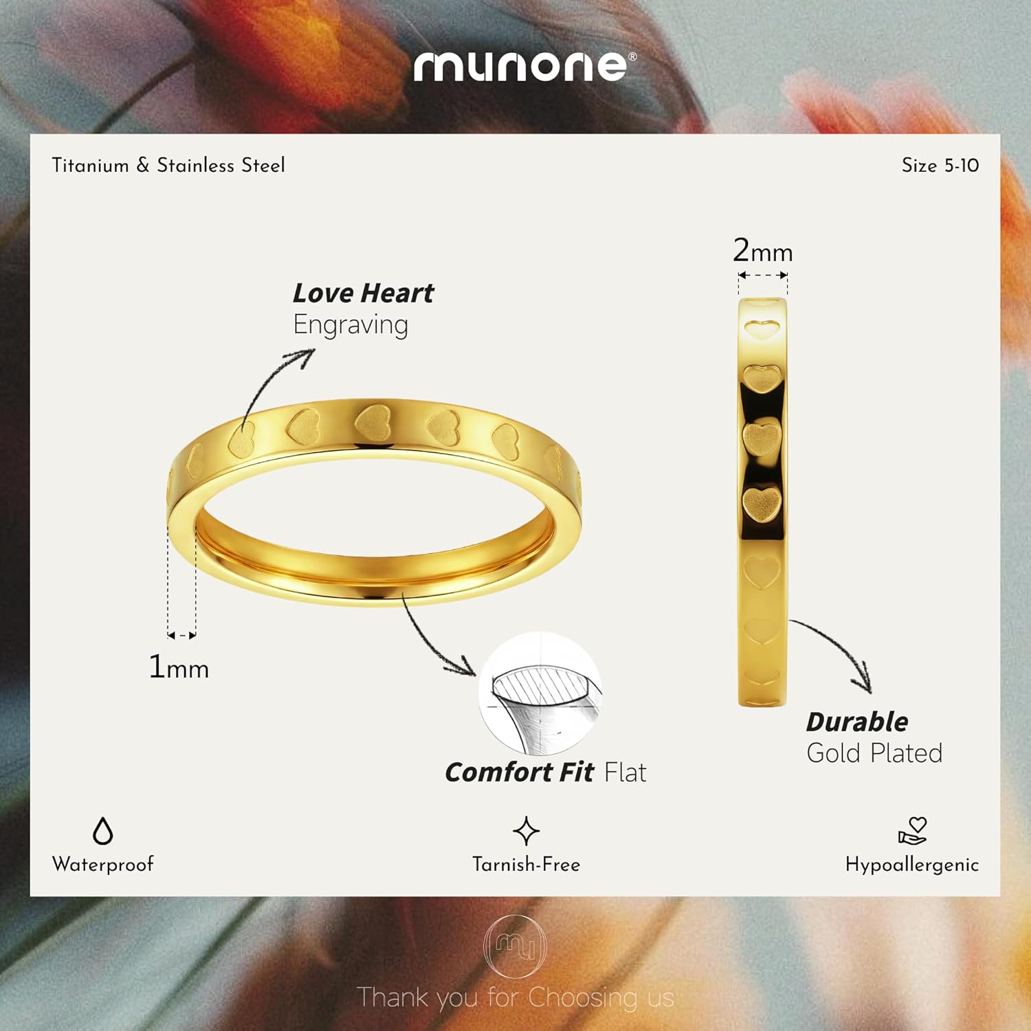 2mm Gold Ring for Women Men,18k Gold Plated Titanium and Stainless Steel Band Ring - Image 2