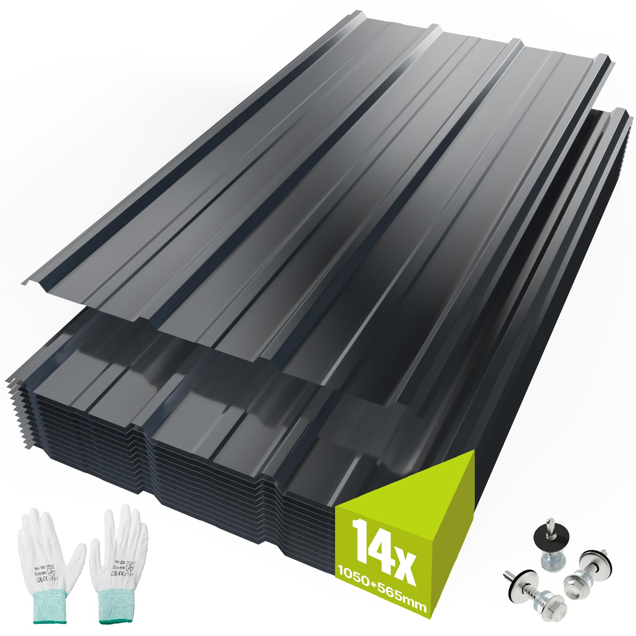 Mondeer Trapezbleche Dachblech Metall Dachplatten Verzinkter Stahl 0.25mm 105cm x 56cm 8 m² Dunkelgrau