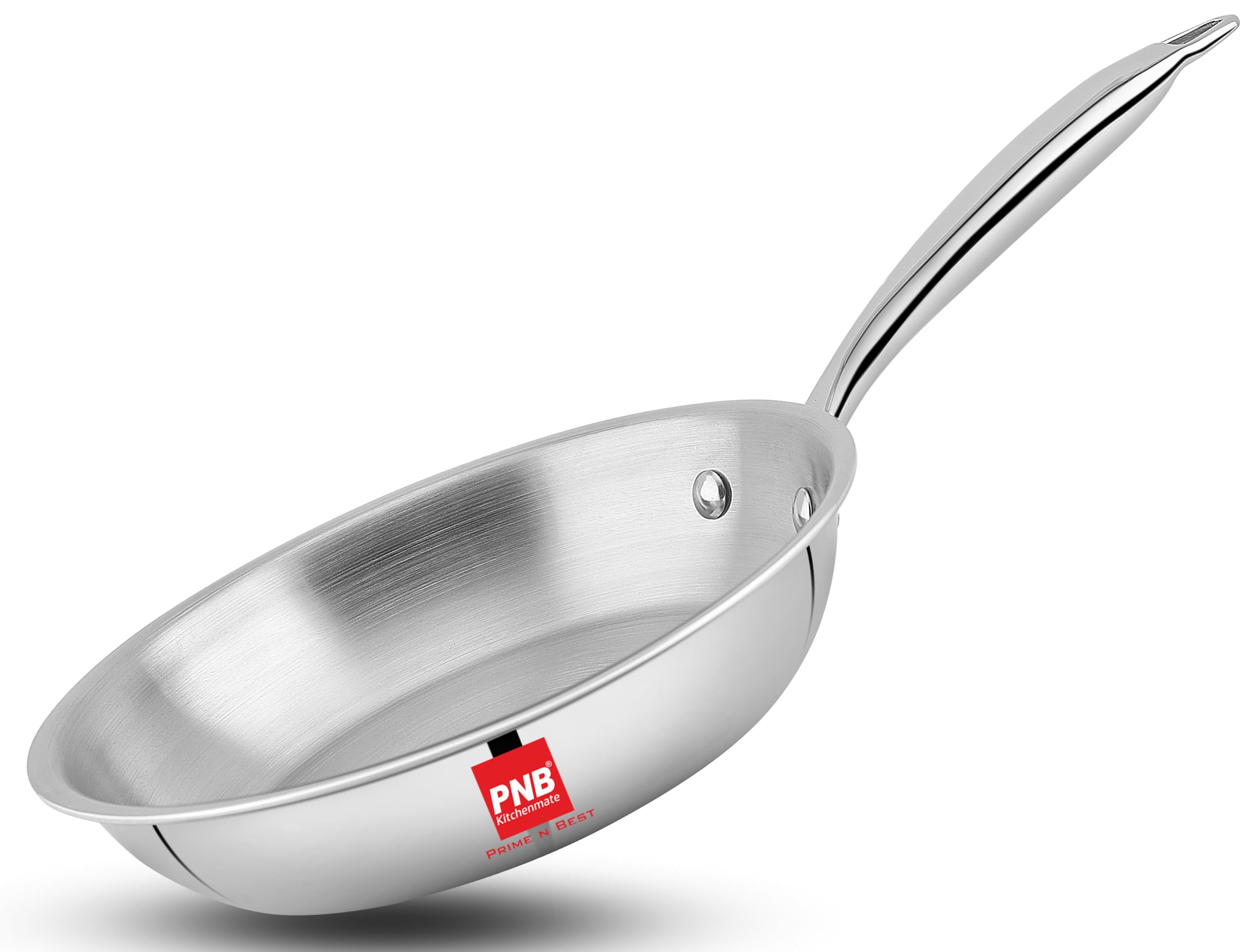 PNB Kitchenmate Triply Stainless Steel Frypan (26cm, 1.75L) | 2.5mm Heavy Duty Induction & Gas Safe Pan | Food-Grade 304 SS Healthy Cookware | 5-Year Warranty (Without Lid)-image-1