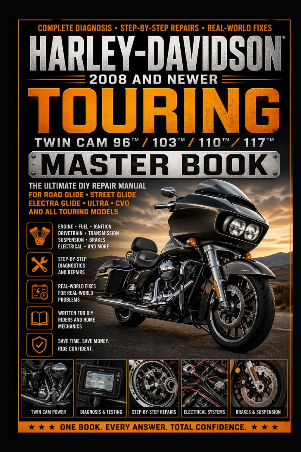 TOURING MASTER BOOK: Complete Diagnosis, Step-By-Step Repairs & Real-World Fixes for Road Glide, Street Glide, Electra Glide, Ultra, CVO & Touring Models