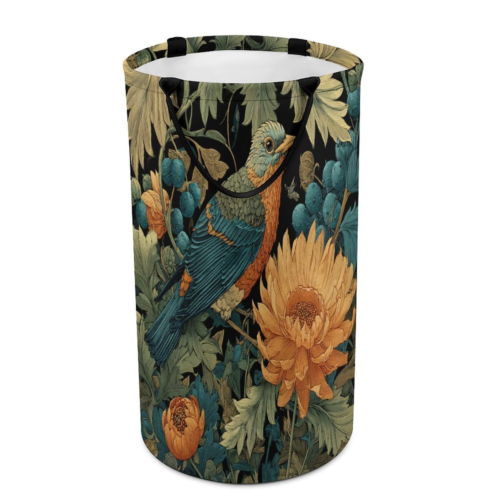 LUYYSKY Rustic Vintage Animal Bird Versatile Storage Laundry Basket, Antique Oil Painting William Morris Botanical Flowers Large Capacity Bathroom Hamper With Handle