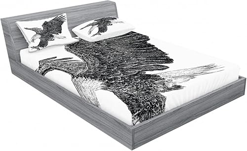 Miniatura 67 de Ambesonne Juego de sábanas bajeras y fundas de almohada con diseño de gato durmiendo en luna creciente, estrellas, sueños nocturnos, juego de ropa