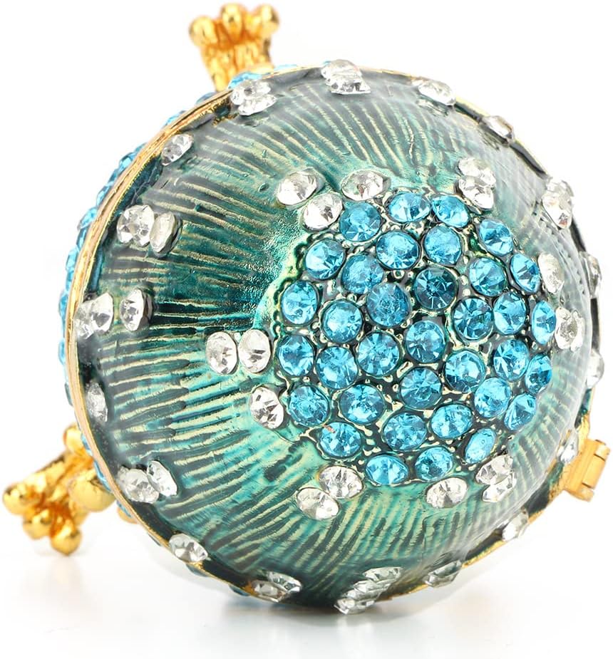 Tyenaza Trinket Box, Enameled Easter Egg Vintage Style Jewelry Storage Box Necklace Bracelet Ring Organizer Box Decoration Ornaments Craft Gift Blue