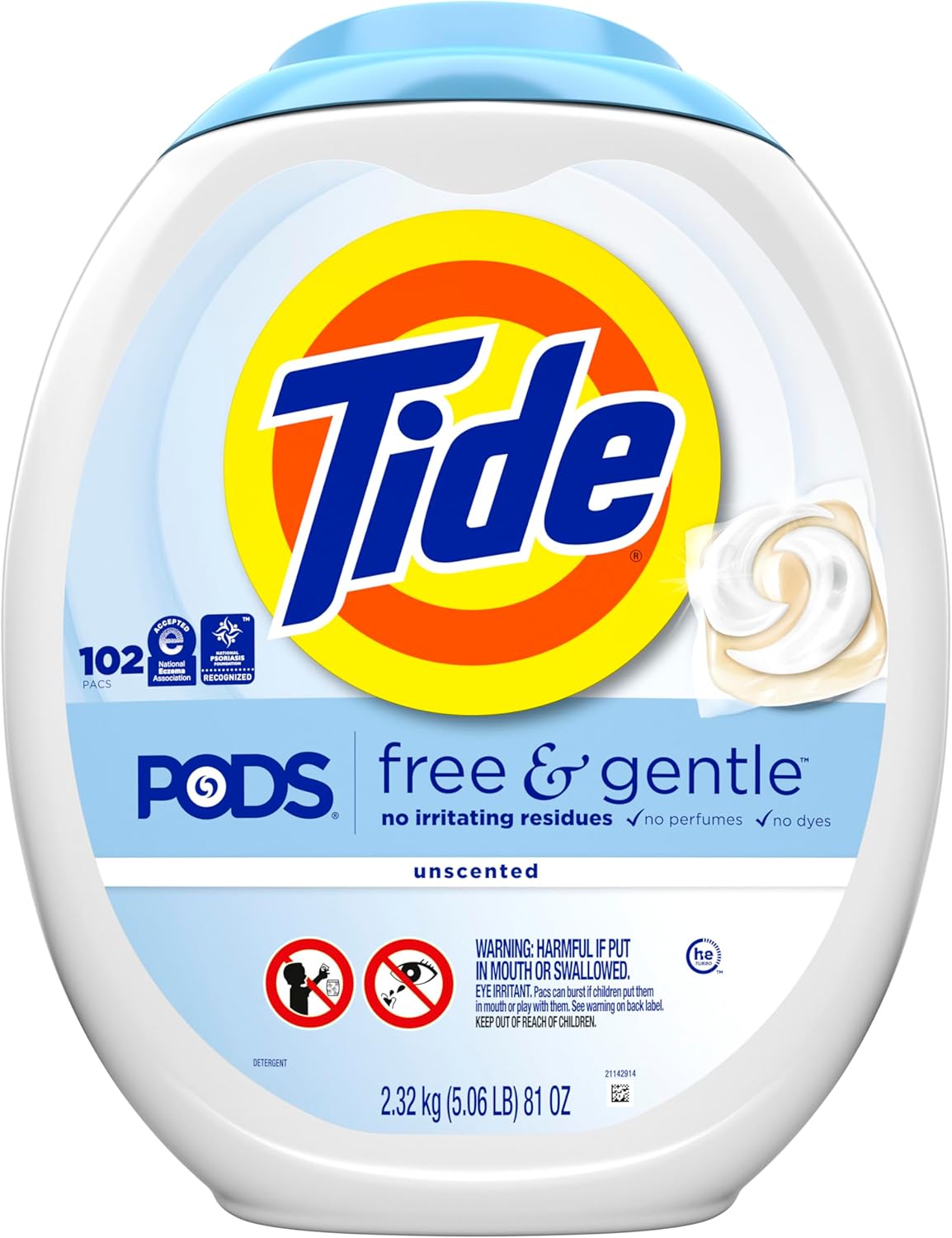 Tide PODS Free & Gentle Laundry Detergent Soap Pacs, 102 Count, Tide PODS Laundry Detergent, Laundry Detergent Pacs, Laundry PODS Detergent - Image 11