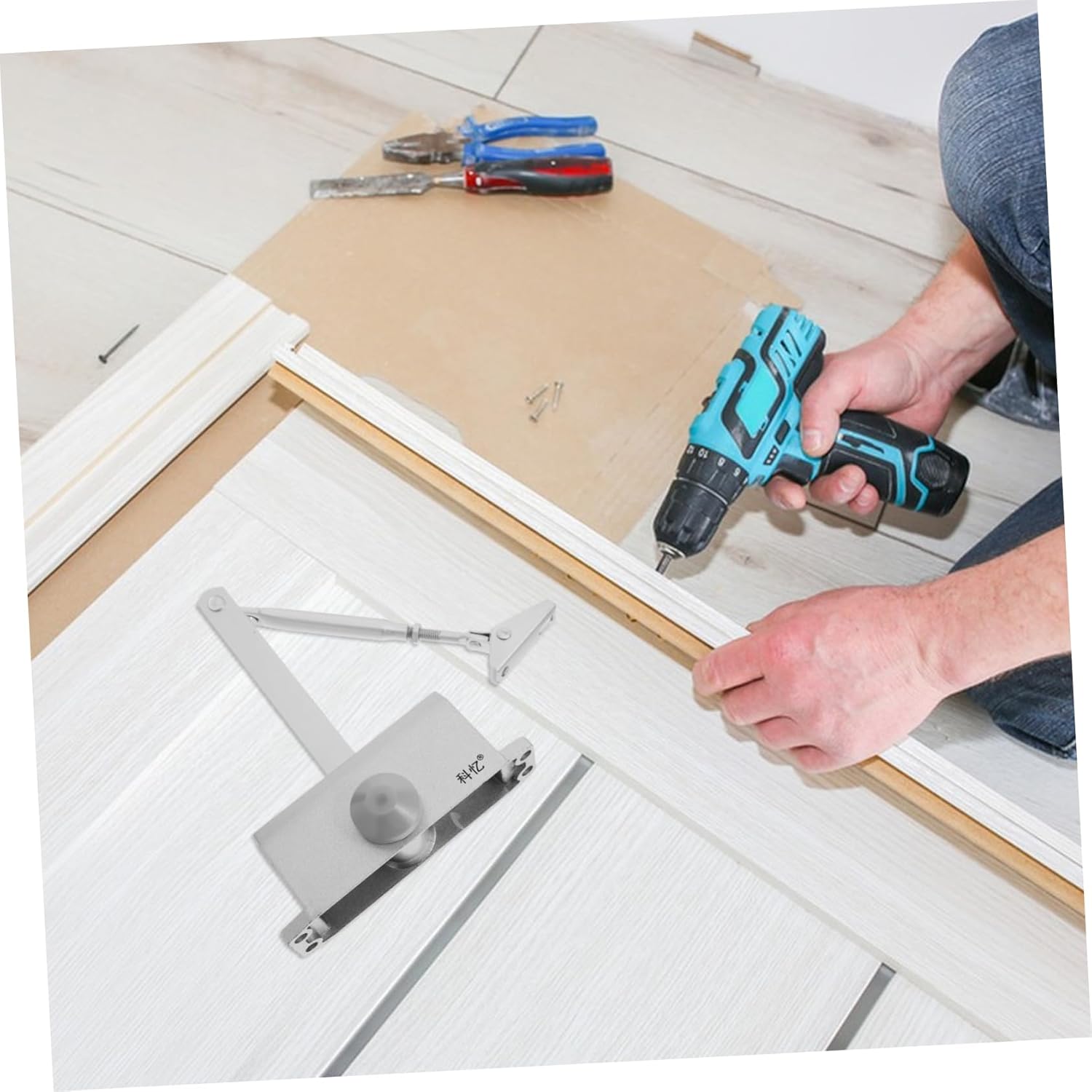 Hydraulic Spring Buffer Door Closer Concealed Door Closer for Fireproofing Adjustable Pneumatic Spring Hinge Suitable for Home Use Silver Finish