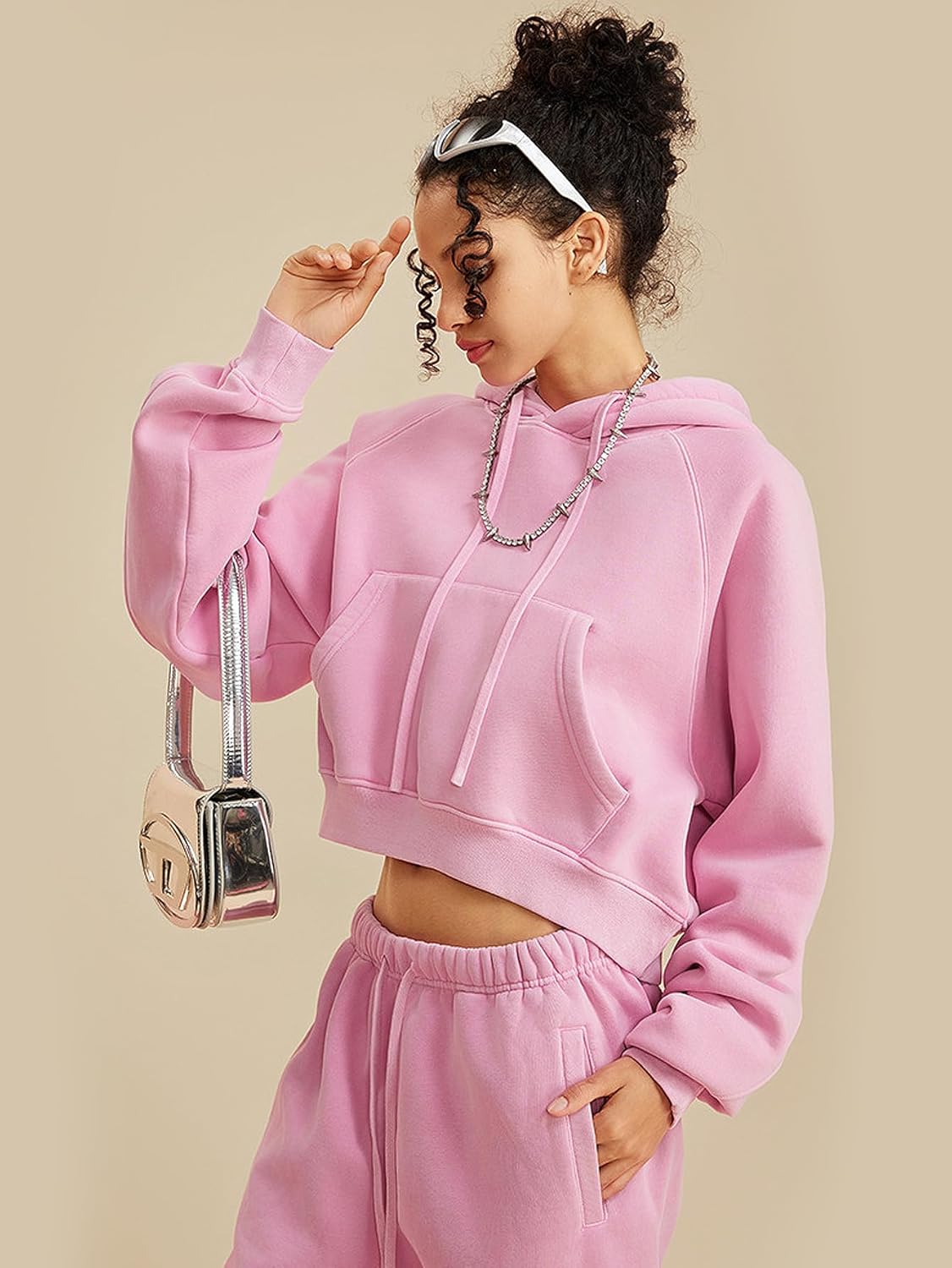 Gihuo Women's Cropped Hoodie Acid Wash Fleece Lined Oversized Short Pullover Sweatshirt - Image 2