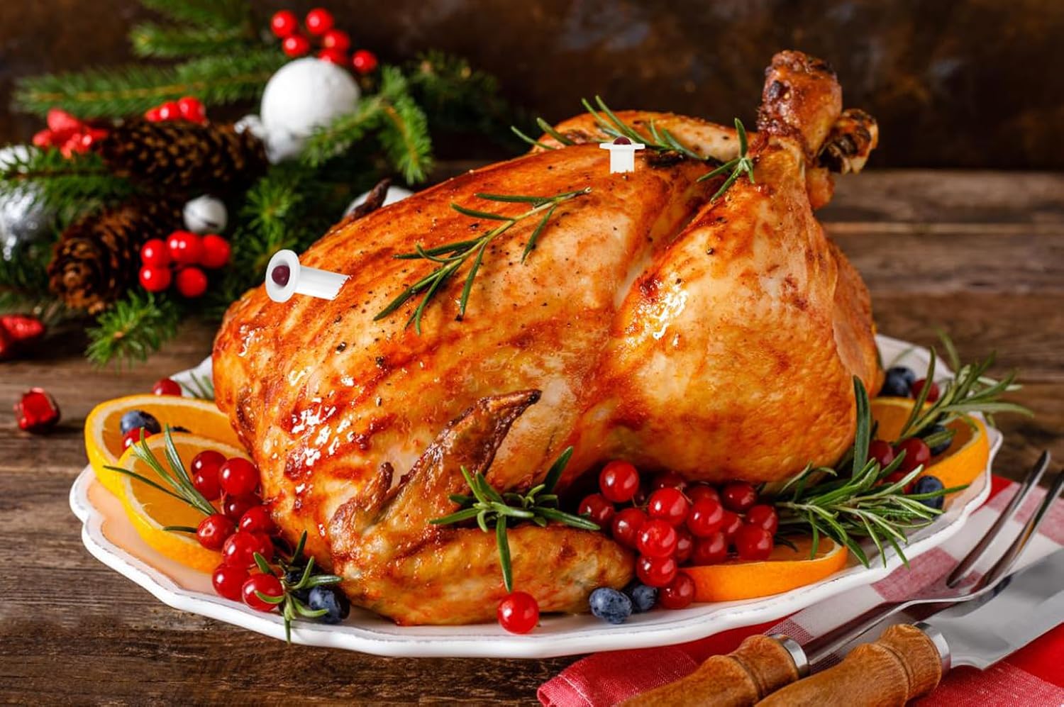 Basic Plastic Pop-up Poultry Turkey Thermometer for Cooking, 2 inches in Length 2 Piece Meat Thermometer Set, White/Red