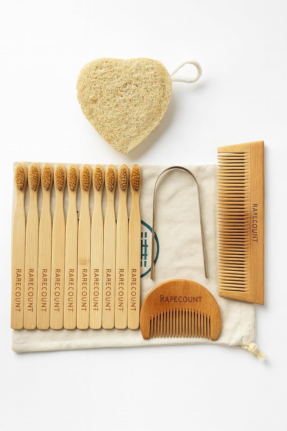 Eco Self Care Kit –5 in 1 | Bamboo Toothbrush, Neem & Labour Combs, Tongue Cleaner & Loofah | Sustainable, Plastic-Free Travel & Gift Set