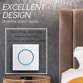 1 Gang 2 Way Wall Light Switch - Single ON/OFF Switch for LED Lights, Tempered Glass Panel, 10A White Backlight