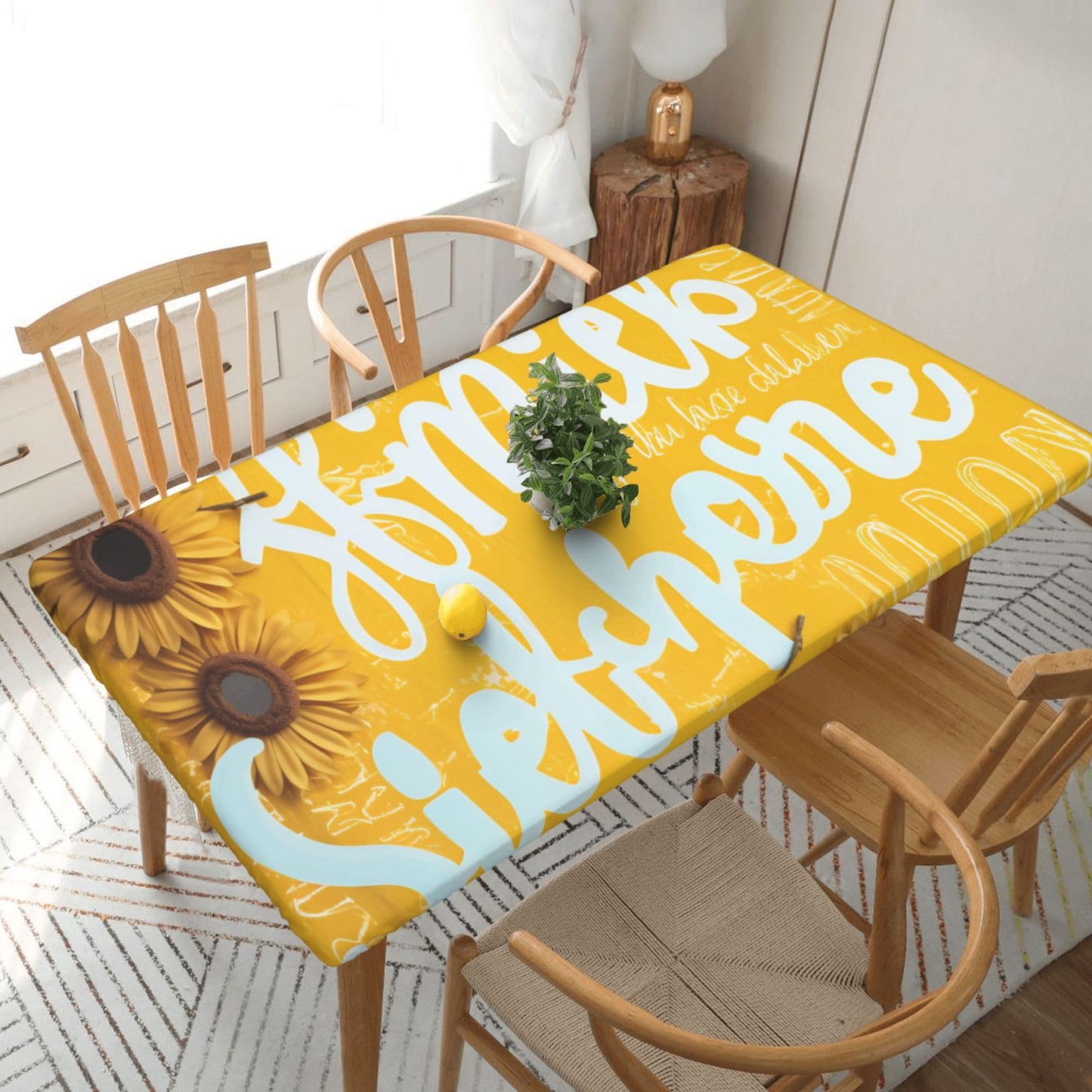 WPKJU Goodlooking Hello Sunshine Printed Tablecloths 5ft Rectangular Table Covers Washable Polyester Decorative Table Cloth for Dining Table Picnic Wedding