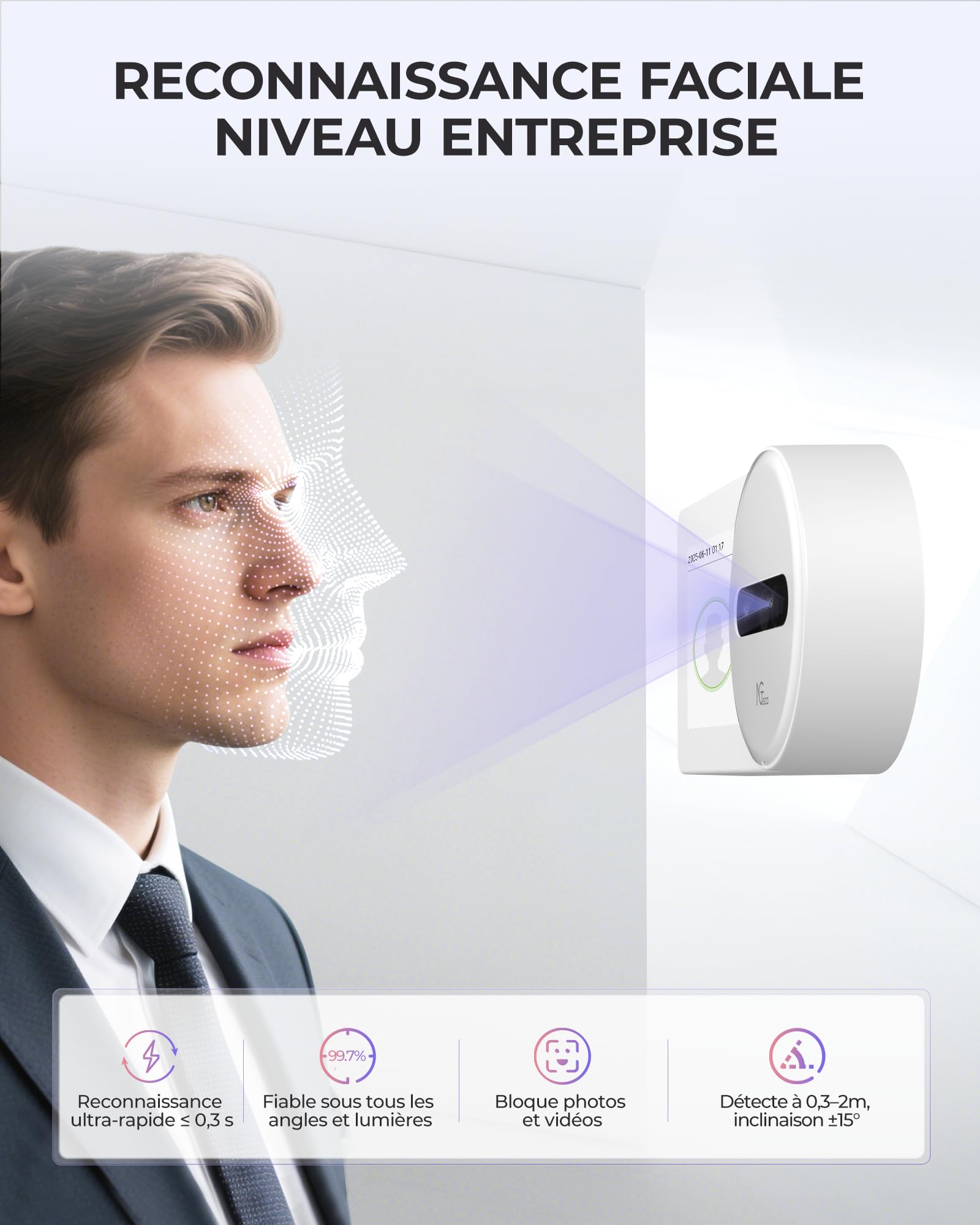 NGTeco Pointeuse Horaire Cloud - TC5 avec Reconnaissance Faciale pour Les Petites Entreprises Dispositif de Pointage à Distance avec Logiciel & Application iOS/Android, sans Abonnement Mensuel