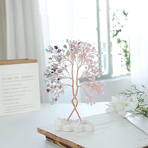 Miniatura 3 de rockcloud Árbol de dinero de cristal con base de racimo de cristal de roca de doble corazón, árbol bonsái de la suerte hecho a mano para decoración