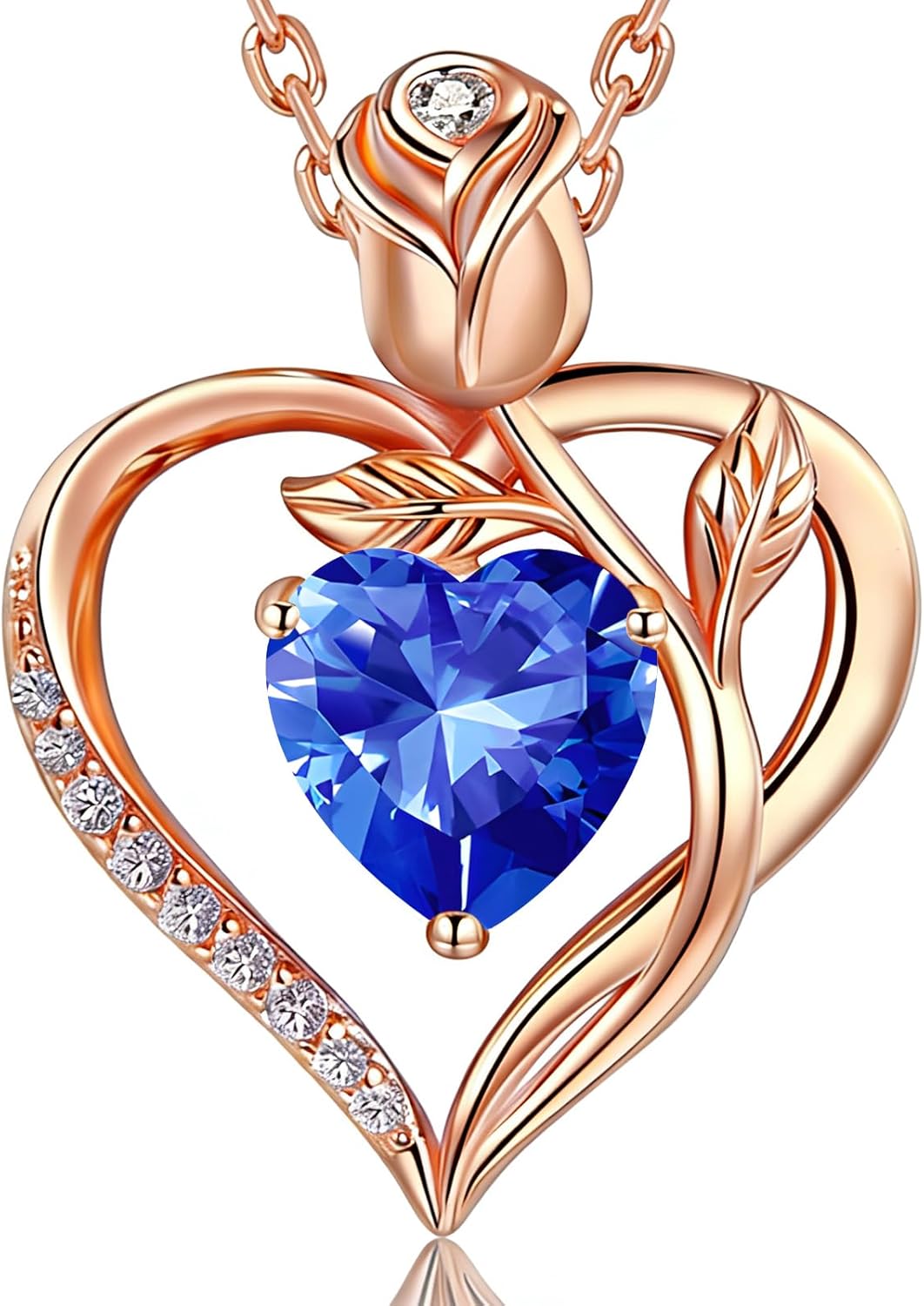 1.2CT Rose Heart Necklace Option of Moissanite or Lab-Grown Sapphire Ruby Emerald&More Necklace for Women Birthstone Girlfriend Necklace S925 Sterling Silver 18K White/Rose Gold Plated D Color VVS1 Gift for Wife Mother Daughter for Birthday Anniversary Valentine's Day Engraved 'I LOVE YOU'