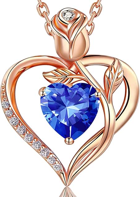 1.2CT Rose Heart Necklace Option of Moissanite or Lab-Grown Sapphire Rub...