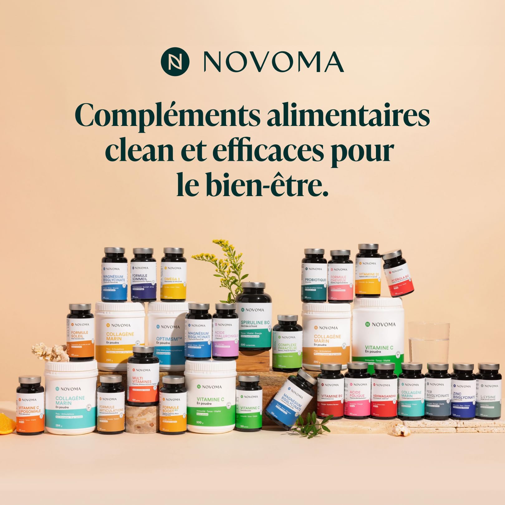 NOVOMA Formule Soleil, Activateur et Accélérateur de Bronzage, 7 Actifs Naturels dont Bêta-Carotène, Bardane et Cuivre, Préparation et Protection de la Peau, 60 Gélules, Fabriqué en France