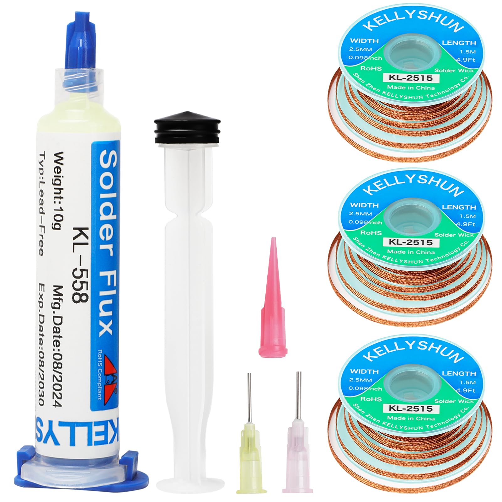 KELLYSHUN KL-558 Flussmittel Löten,10ML No-Clean Bleifreies Kolophonium Flussmittel(1 Stück),Entlötlitze