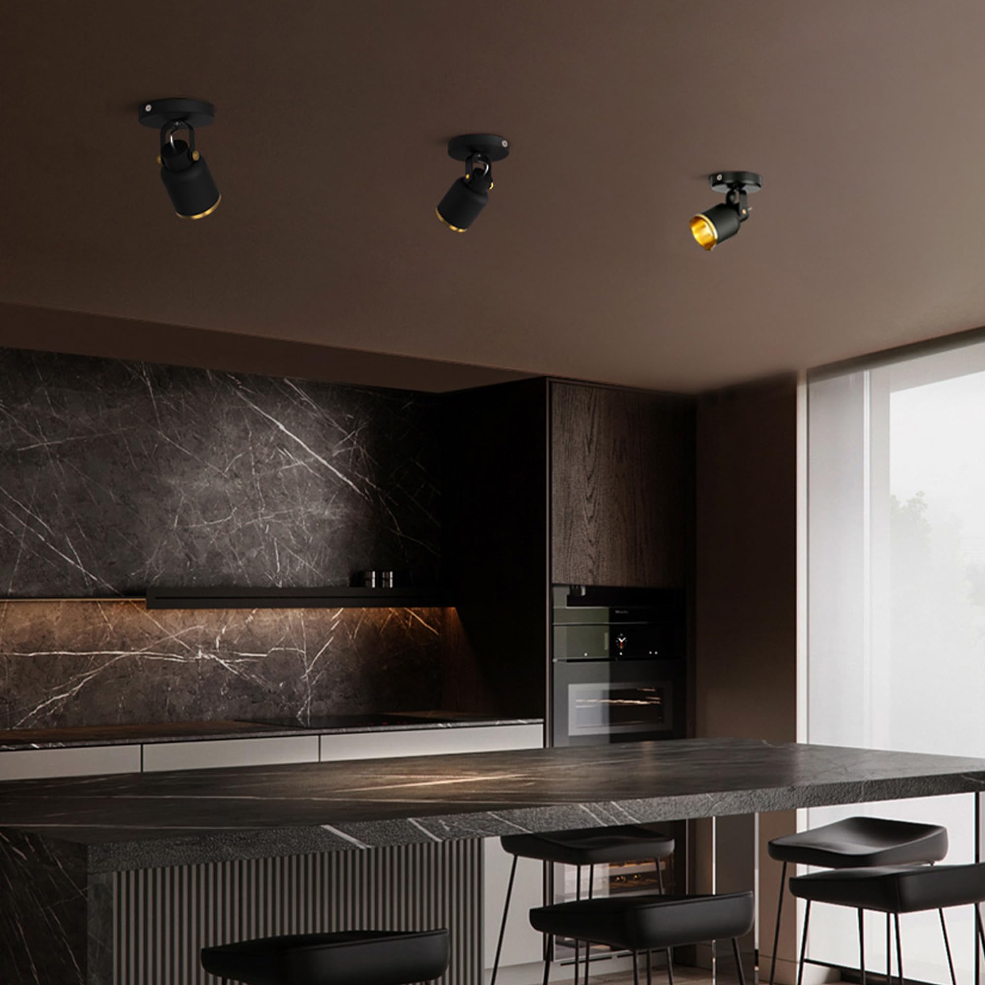 Aisilan 9W GU10 LED Deckenspots, Dimmbar 1 Flammig Schwarz Deckenstrahler Deckenleuchte Wandstrahler Einstellbar Deckenplatz für Kunst Akzent Beleuchtung Licht für Küche Flur Wohnzimmer, 3000K
