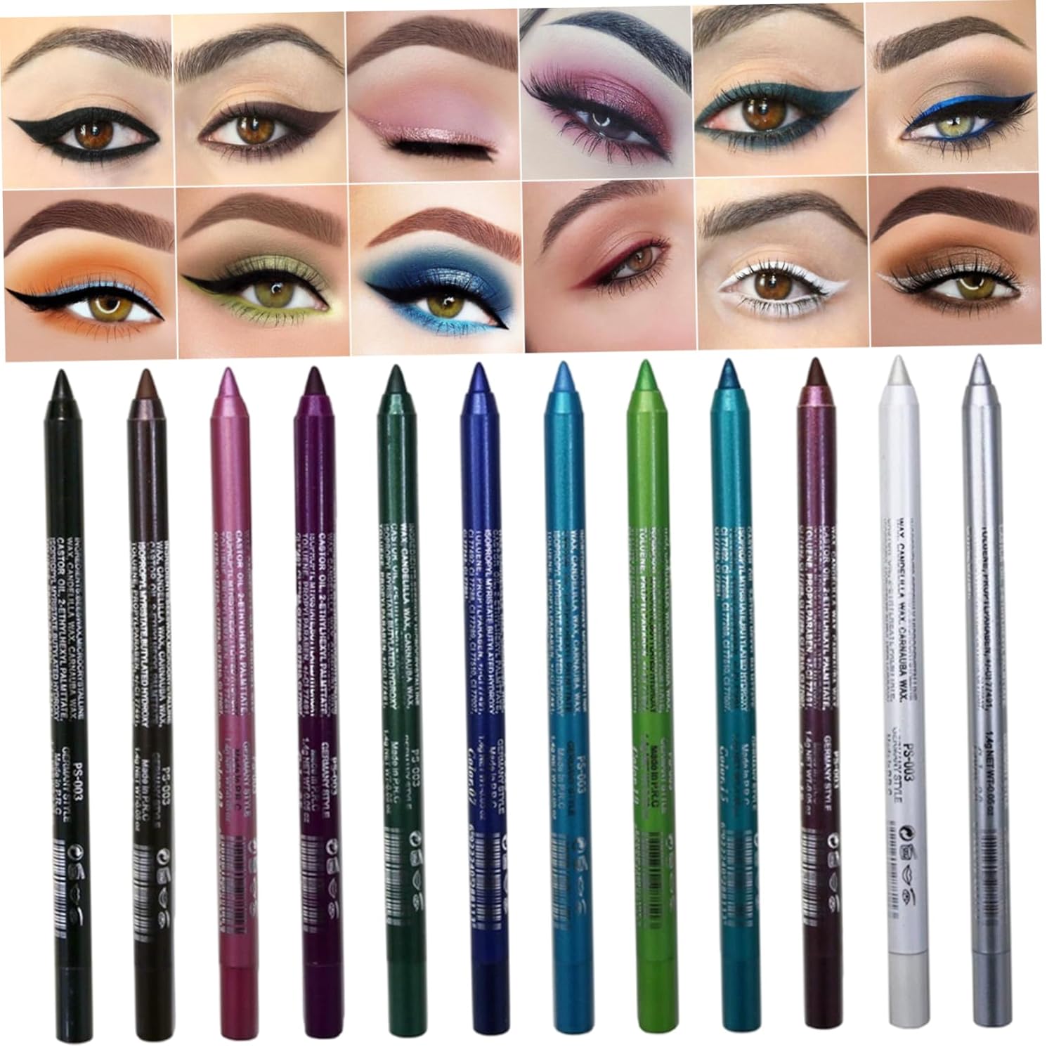 Eyeliner Pencil 12-Pack Waterproof Colored Gel Liners with Metallic & Shimmer Finishes Smudge-Proof use for Precision Looks