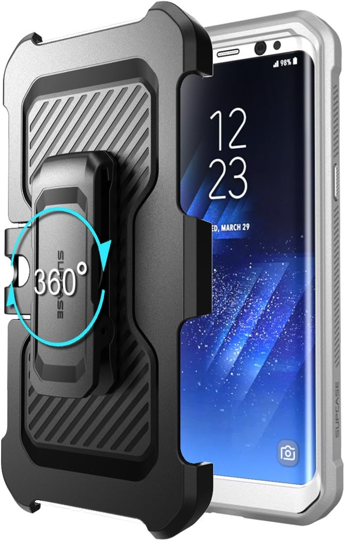 SUPCASE Samsung Galaxy S8 Case, Full-Body Rugged Holster Case with Tempered Glass Screen Protector for Galaxy S8 (2017 Release), Unicorn Beetle Shield Series - Retail Package (White/Gray)