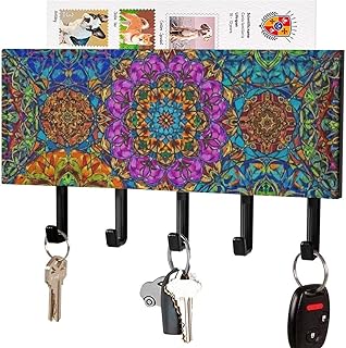 Luxury Leather Key Hook Hanger Wall Mount Colorful Bohemian Mandala Flow...