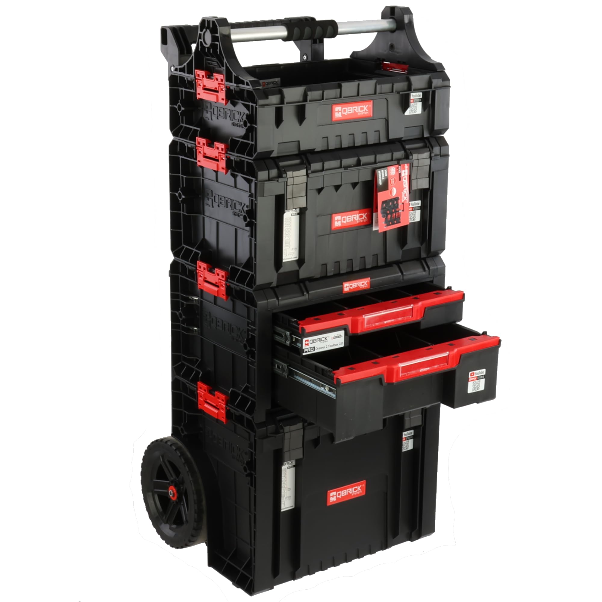 Tool Box Set with Wheels Double Drawer Tool Box Organizer Box with Handle 139cm Height Modular Set for Garage Workshop PRO