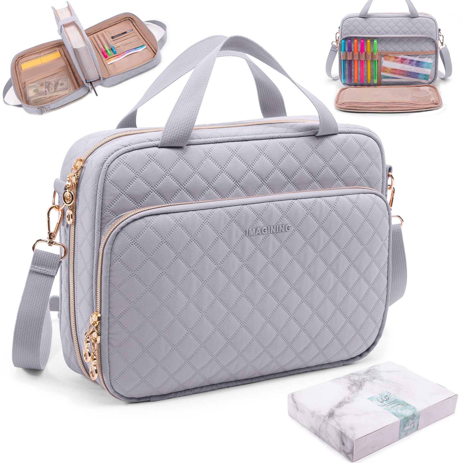 IMAGINING Large Bible Case with Quilted Cover – Bible Carrying Bag for Women with Shoulder Strap, Pockets & Gift Box | Bible Gift for Girls, Women,