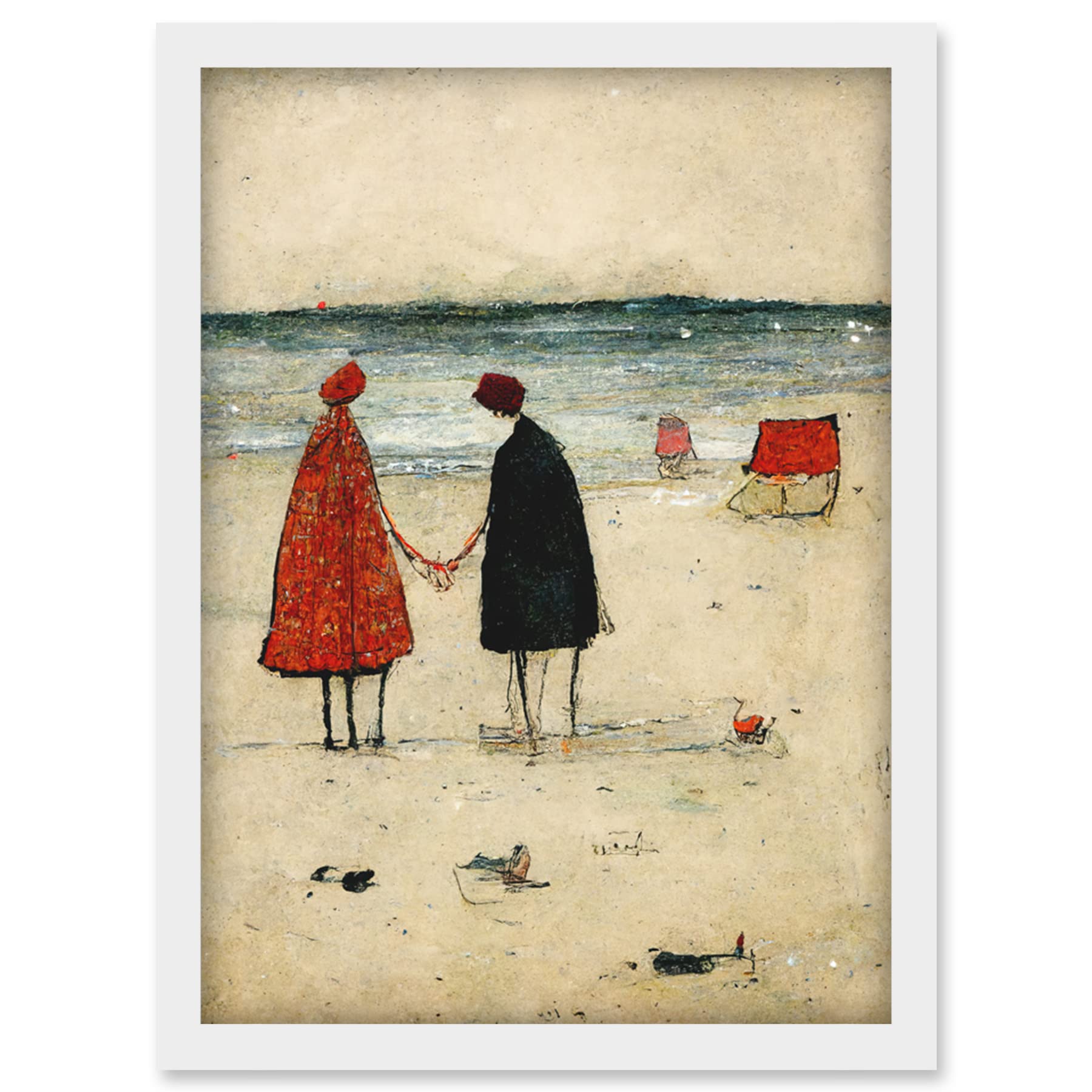 Doppelganger33 LTD Perfect Day For A Walk Couple Beach Scene Artwork Framed Wall Art Print A4